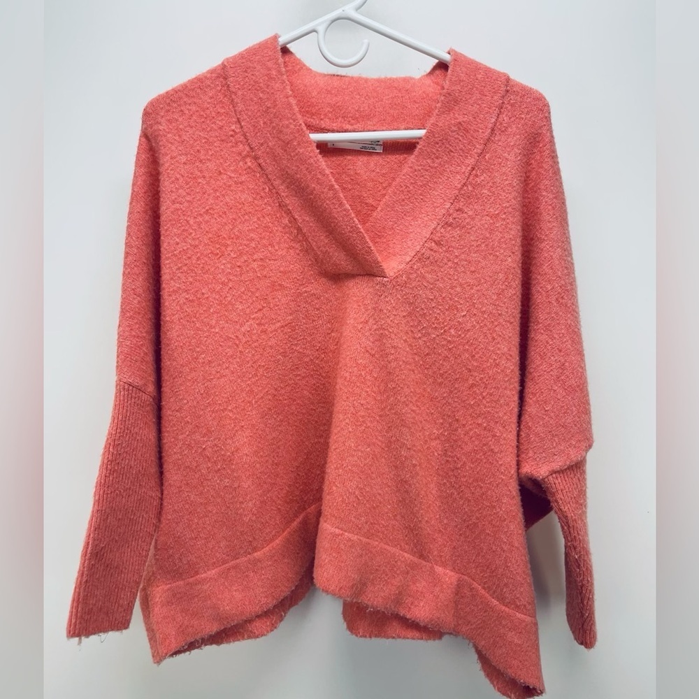 Anthropologie Women’s V-Neck Coral Orange  Oversized Pullover Sweater Small S